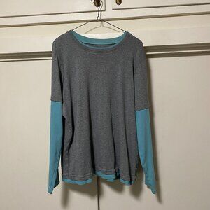 Layered long sleeve & short sleeve tee, turquoise & gray, size XL/1X